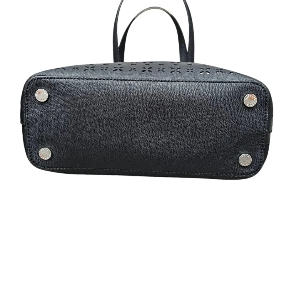 Michael Kors Hayley Tote Laser-cut Leather Medium Black And Silver Handbag COA - Picture 9 of 15